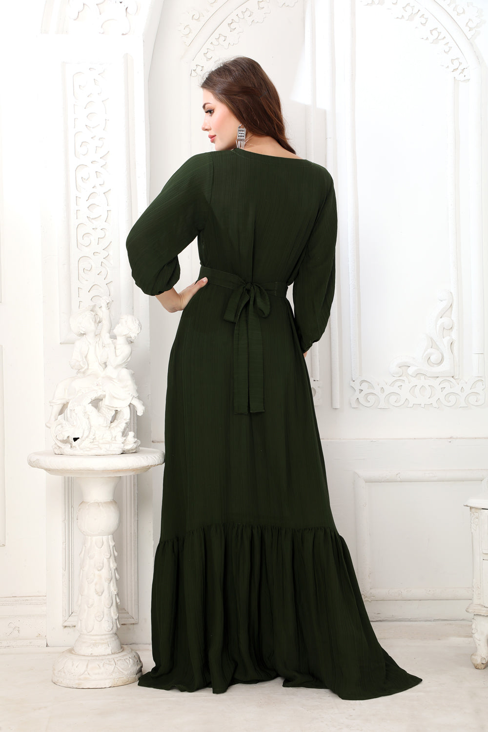 green emerald velvet dress Classic Partywear Dark Green Dress with Bottom Frills – Maxim Creation