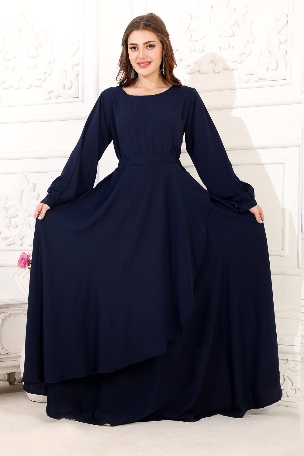Partywear Dress with Big Flair in Dark Blue Maxim Creation Partywear Dress with Big Flair in Dark Blue Maxim Creation