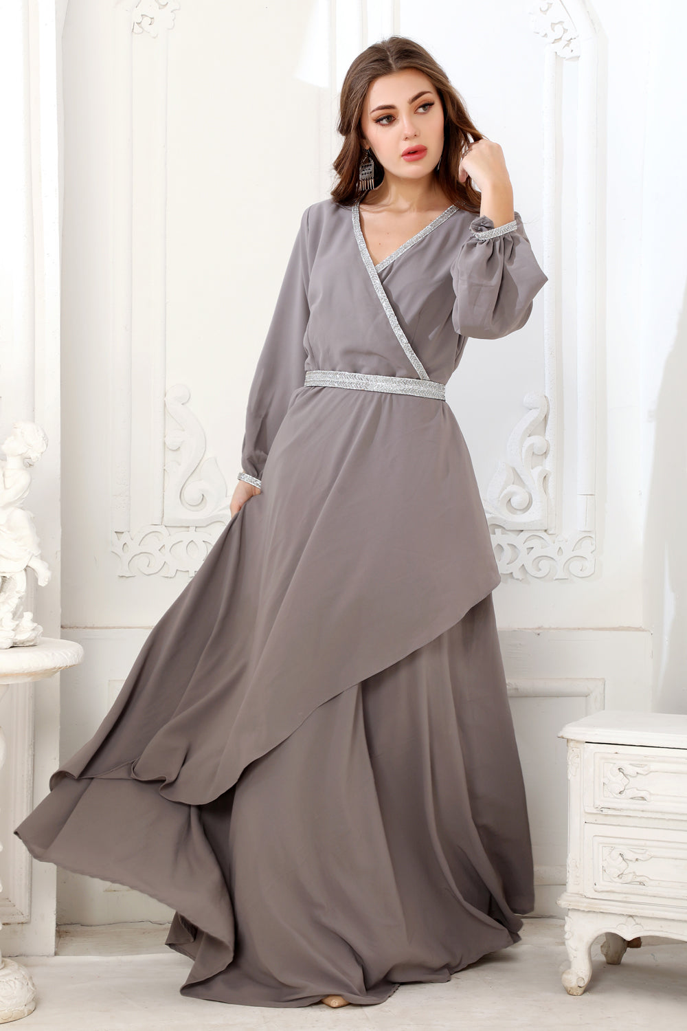 grey designer dress Silver Andromeda Ball Gown