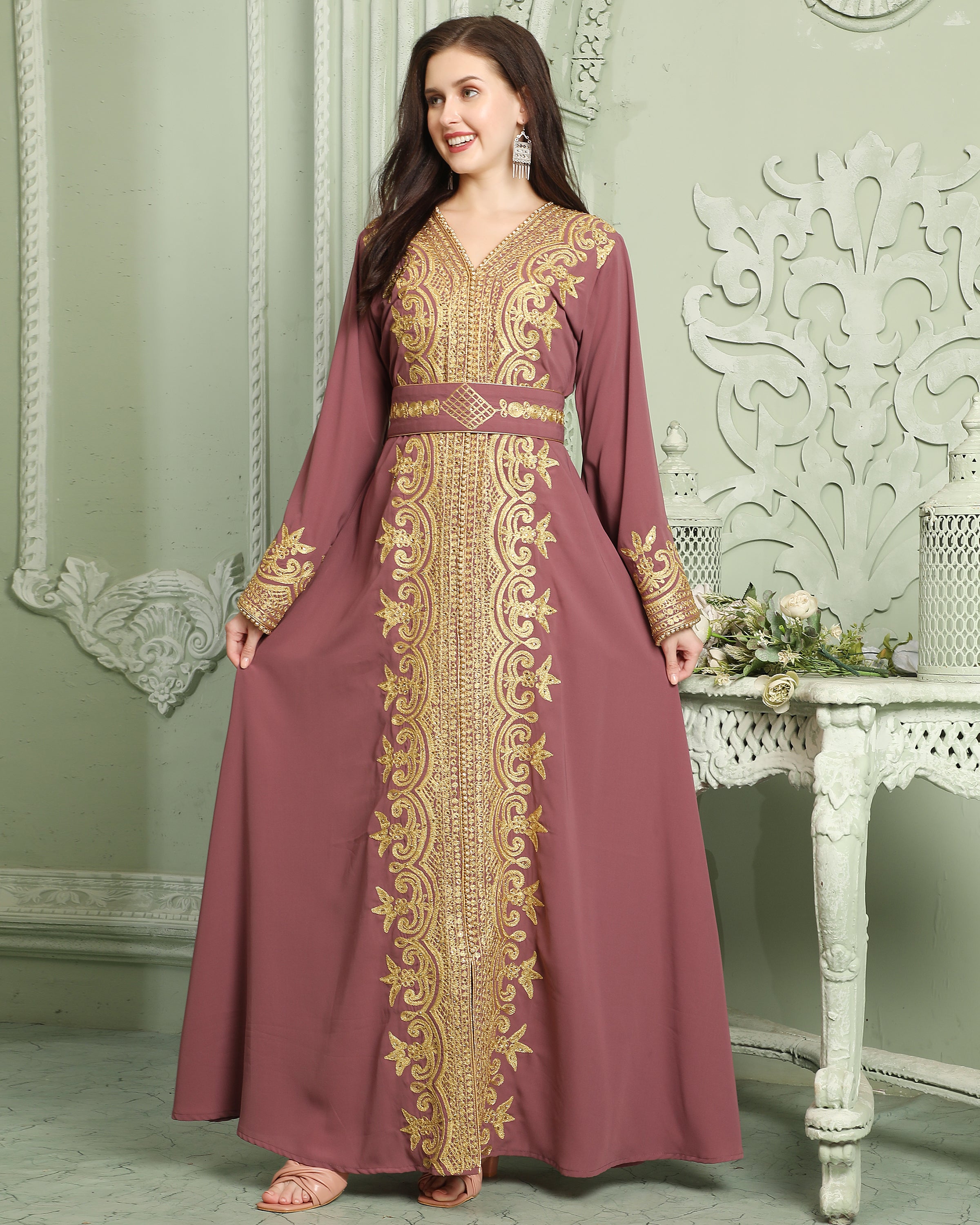 Designer Jalabiya Caftan With Golden Hand Embroidery – Maxim Creation
