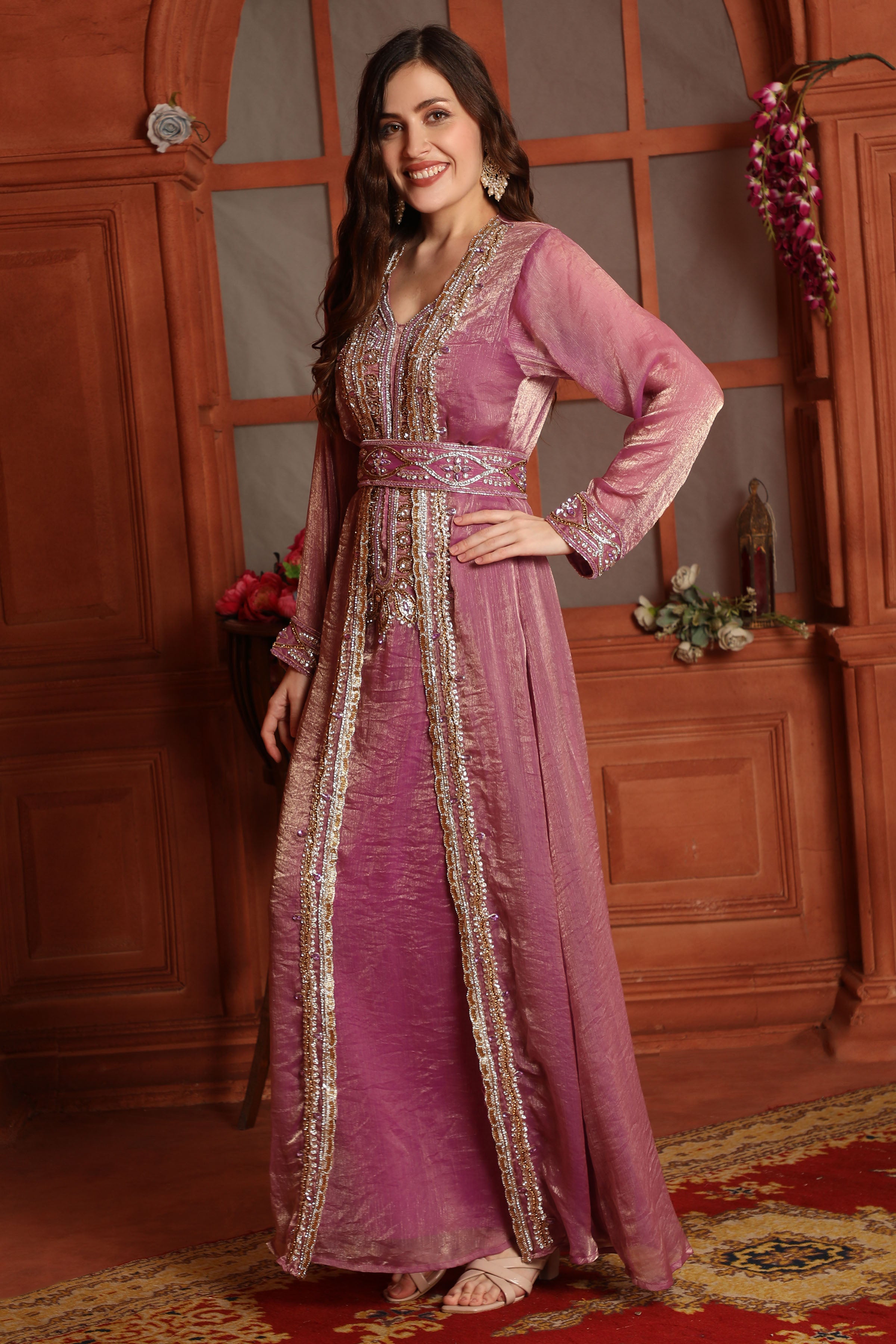 Hand-Made Pink Wedding Gown with Hand Embroidery 5XL / 54 Inches / No Scarf Hand-Made Pink Wedding Gown with Hand Embroidery 5XL / 54 Inches / No Scarf