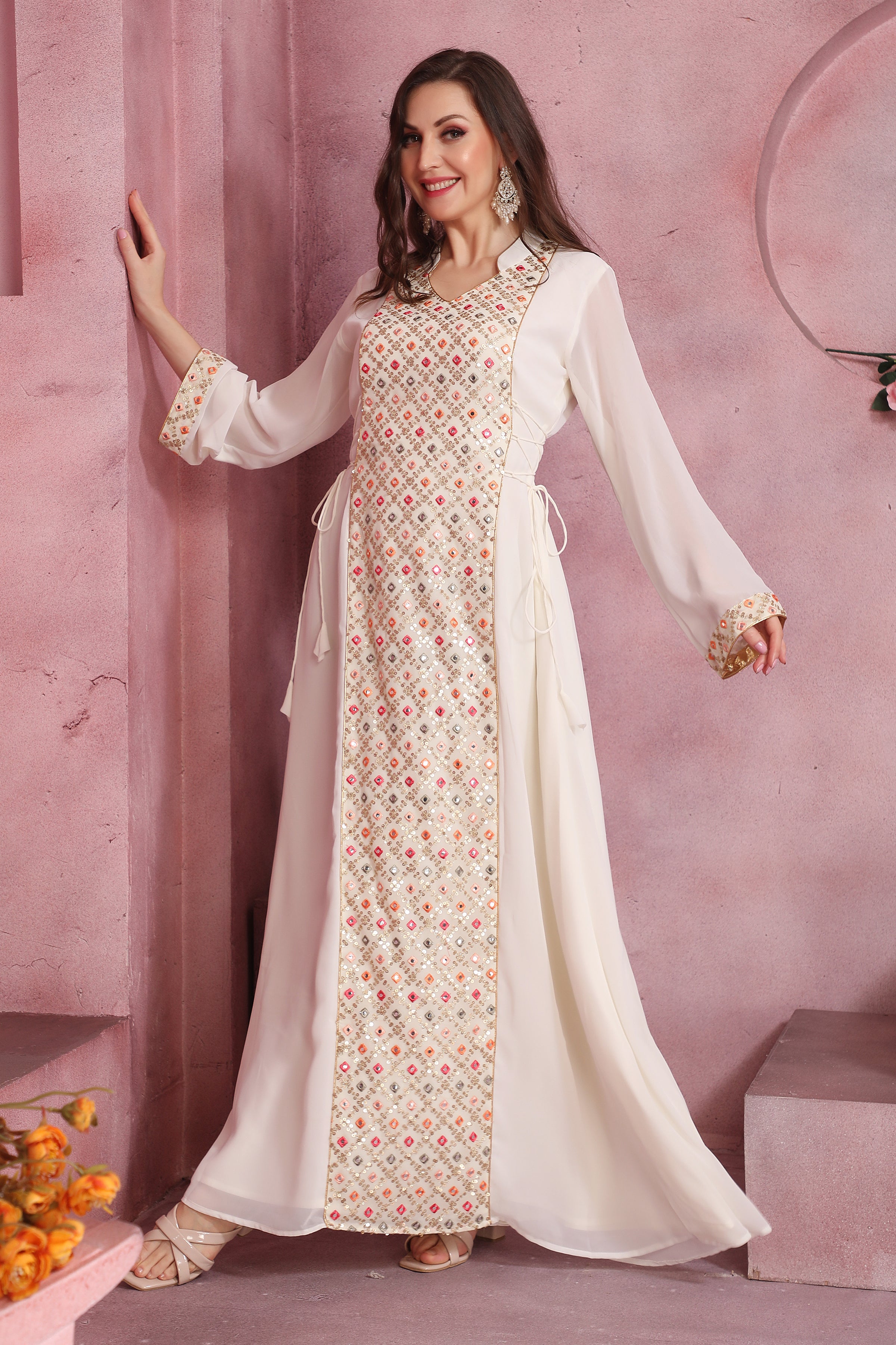 Designer Jalabiya with Embrodiered Embellished Front Panel – Maxim