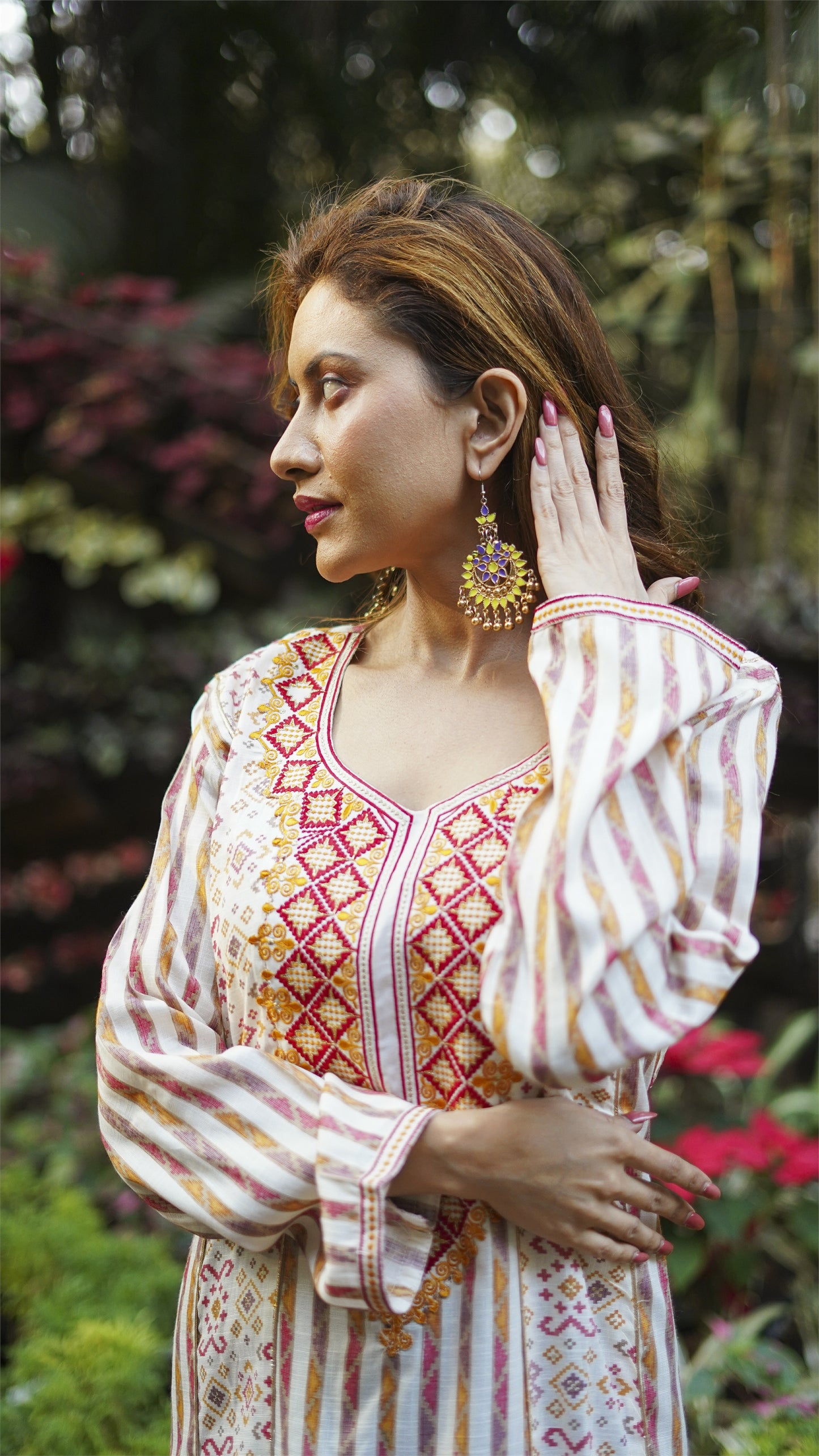 Designer Kaftan Maxi Gown Thread Embroidery Colorful Jalabiya