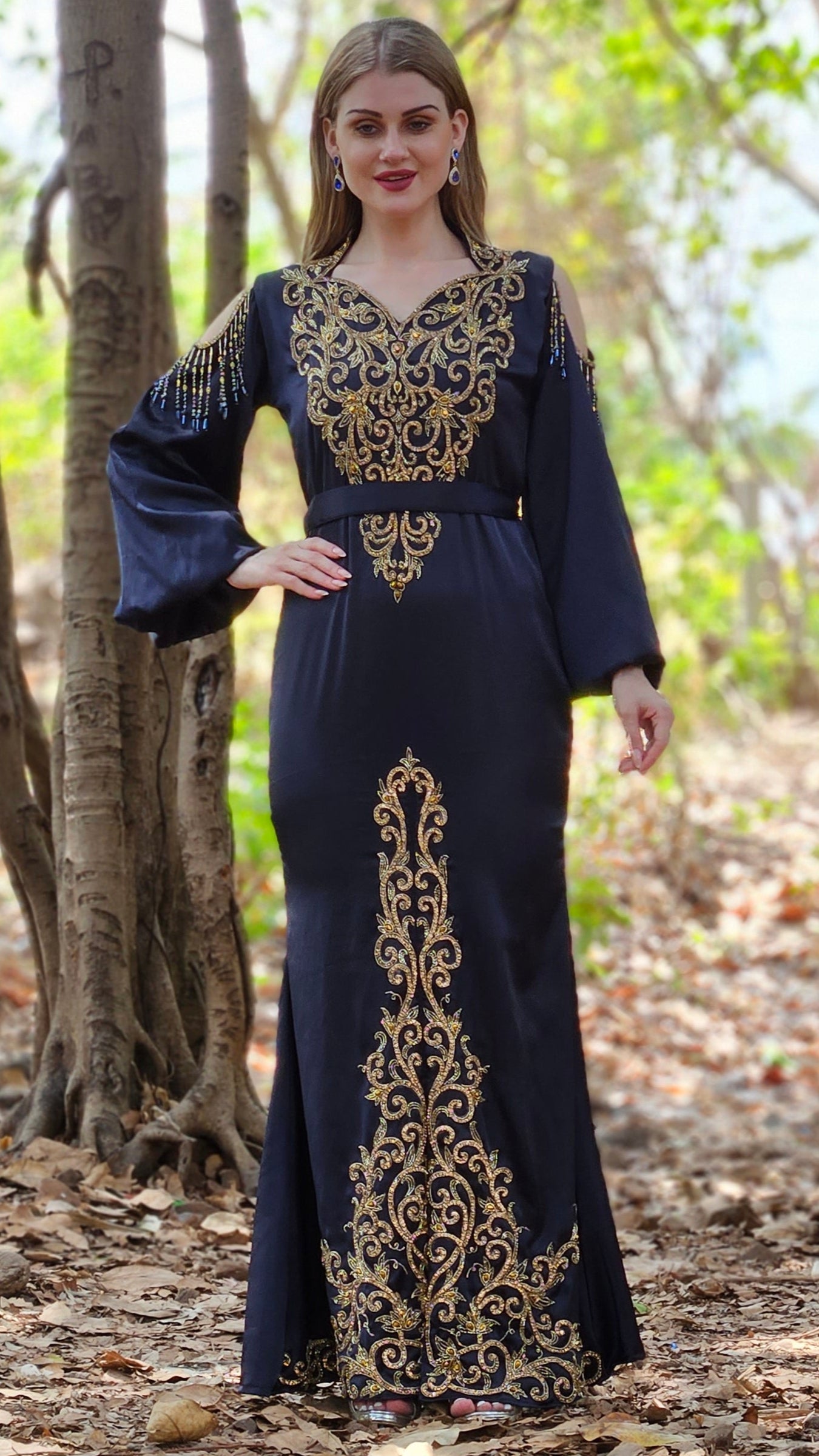 Moroccan Dubai Party Wear Maxi Dress Jalabiya for Women
