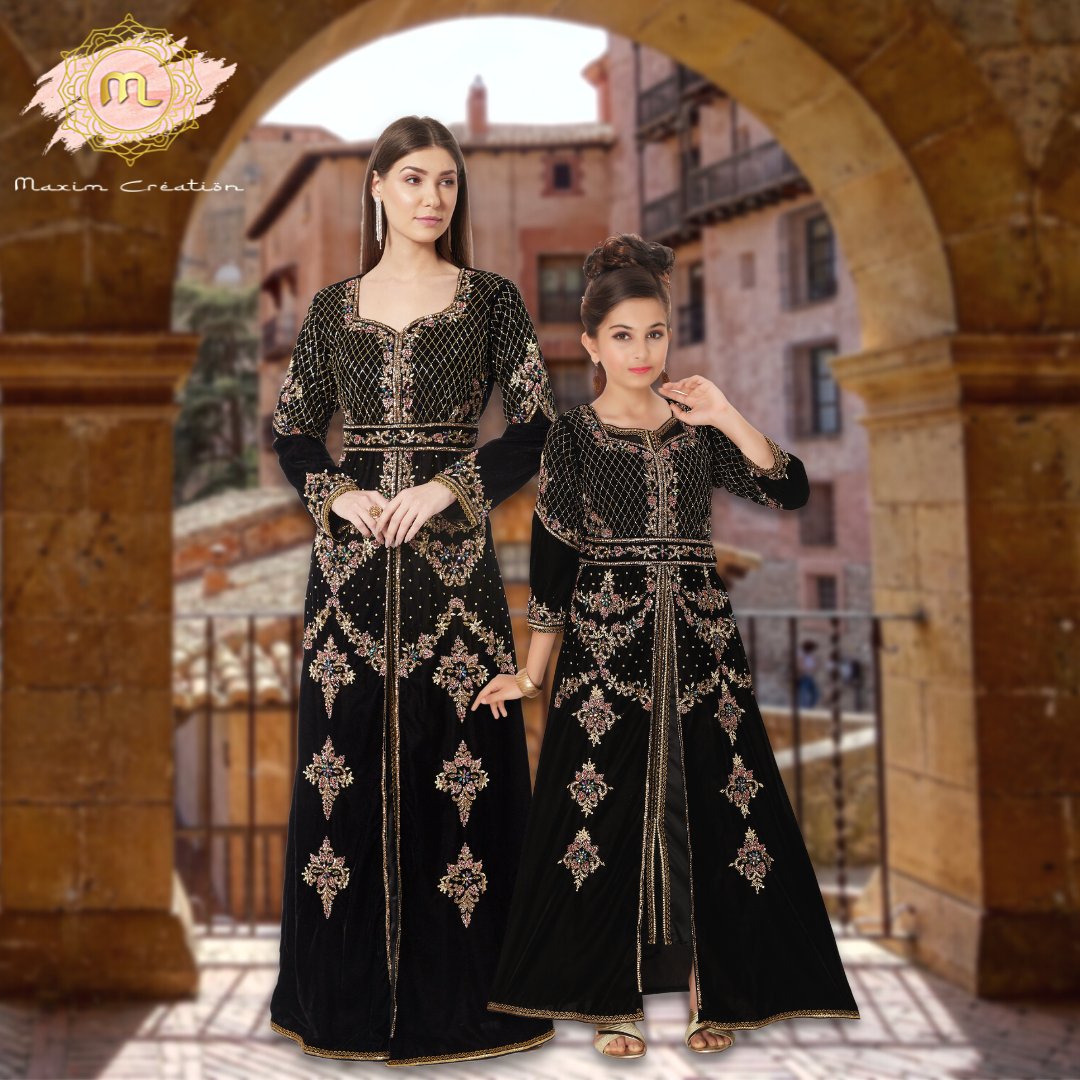 Takchita Caftan Black Velvet Wedding Gown Mother + Daughter Combo Set Maxim Creation Takchita Caftan Black Velvet Wedding Gown Mother + Daughter Combo Set Maxim Creation