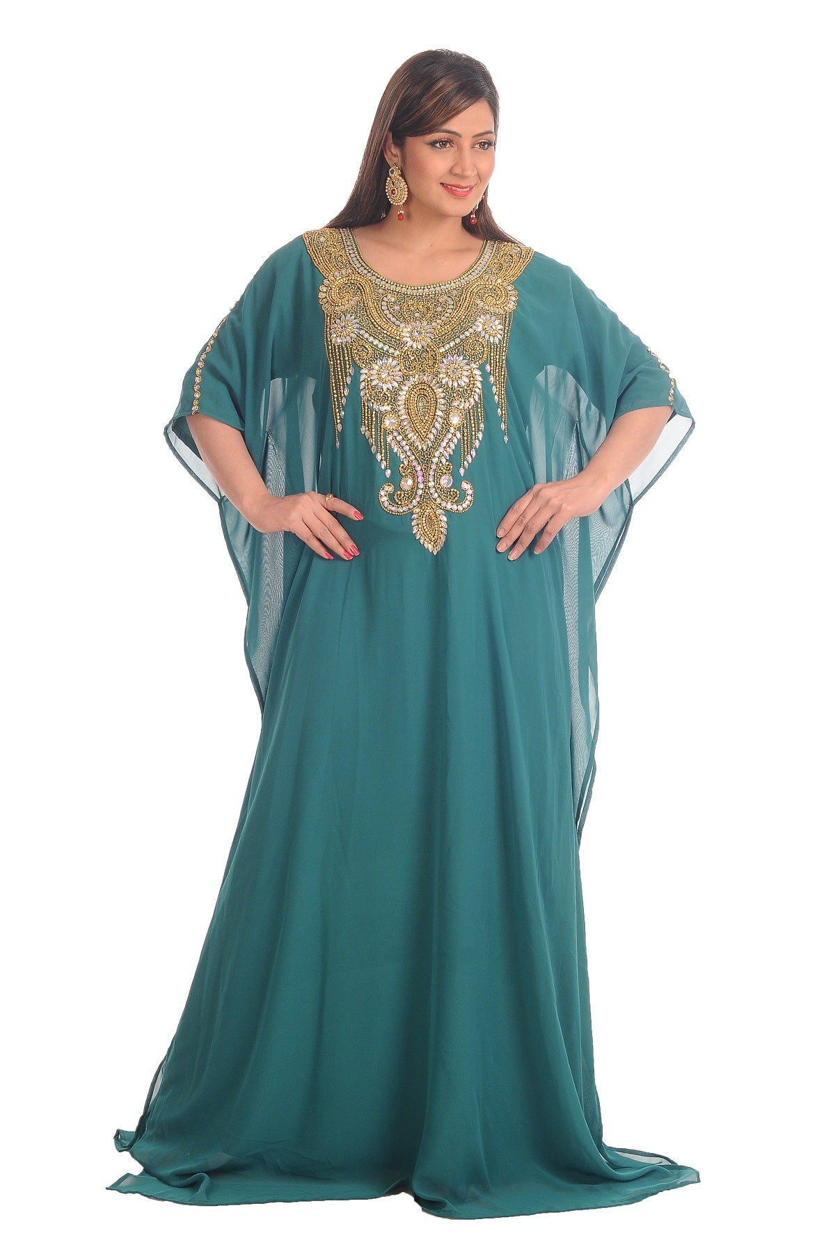 green emerald velvet dress Farasha Boho in Rama Green Embroidered Dress