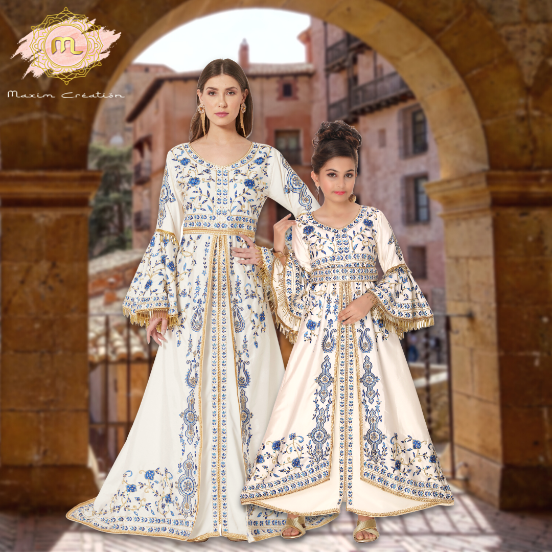Designer Luxury Ball Gown with Rich Thread Embroidery & Tassels Mother + Daughter Set Designer Luxury Ball Gown with Rich Thread Embroidery & Tassels Mother + Daughter Set