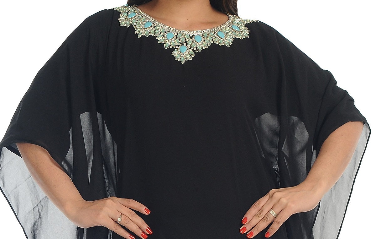 Embroidered Maxi With Coral Colour Stone Night Gown 3XL / 56 Inches / No Scarf