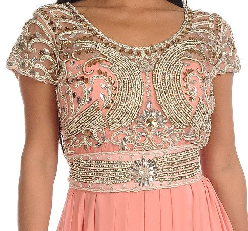 open lace back dress Prom Dress in Nude Pink Color