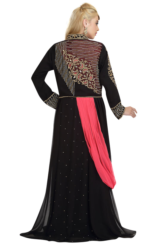 Designer Kaftan Gown in Black And Pink Bridesmaid Dress - Maxim Creation