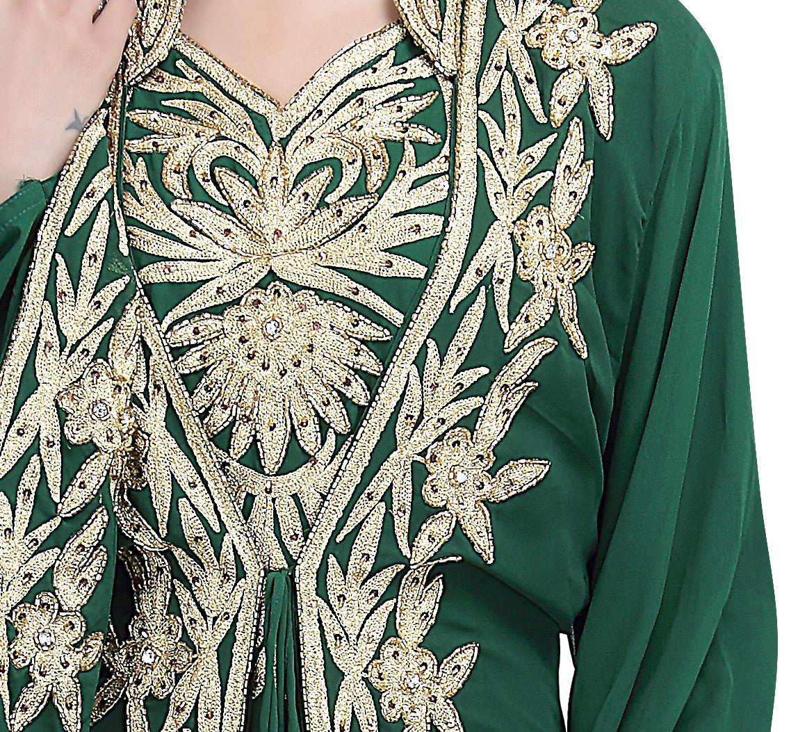 Evening Tea Party Wear Arabian Gown 5XL / 54 Inches / Matching Embroidered Scarf (24 X 71 Inches) Evening Tea Party Wear Arabian Gown 5XL / 54 Inches / Matching Embroidered Scarf (24 X 71 Inches)