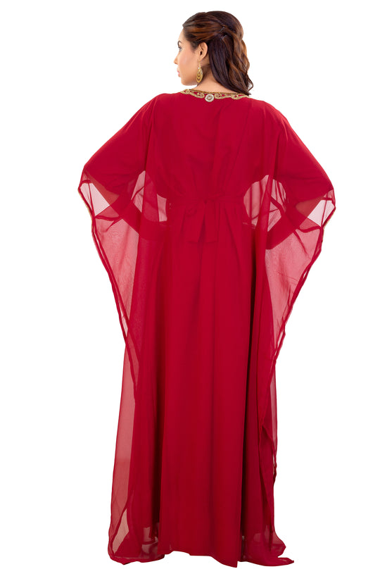 Embroidered Farasha Maxi Dress in Red - Maxim Creation