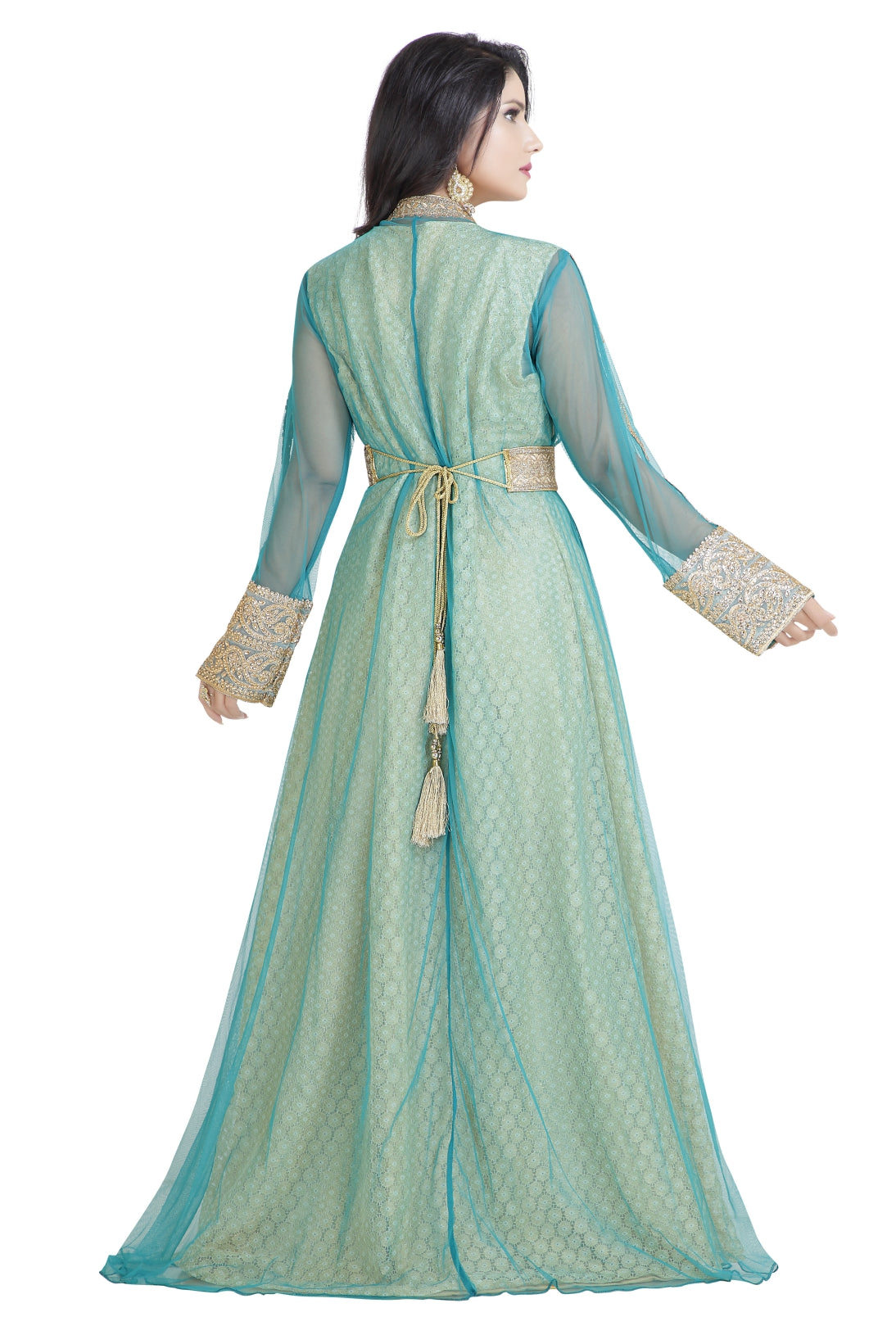 green emerald velvet dress Cream Long Sleeves Arabic Evening Dresses SS696 – DreamyVow main image 0