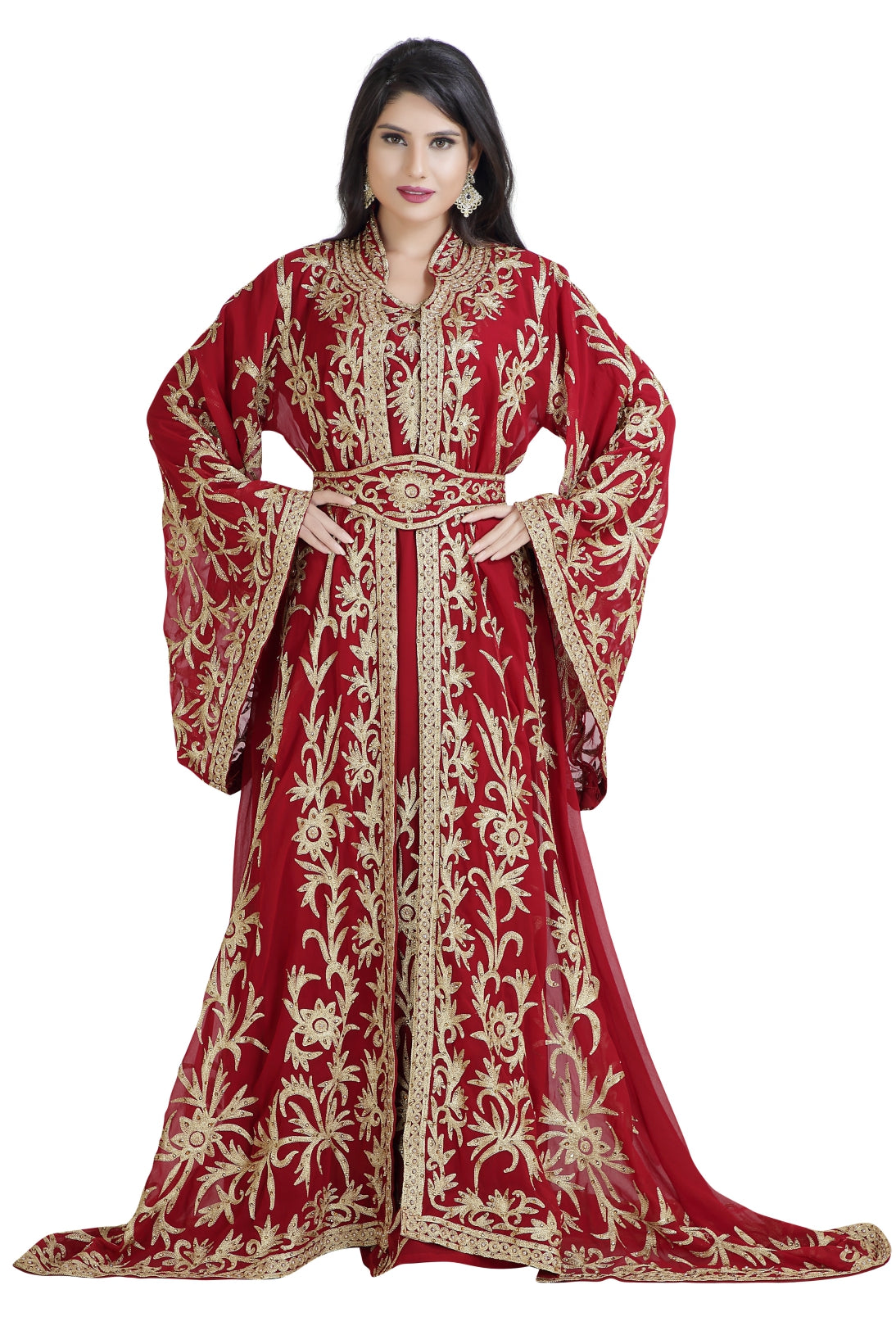 Traditional Dress Khaleeji Thobe Wedding Gown XS / 54 Inches / Maroon Traditional Dress Khaleeji Thobe Wedding Gown XS / 54 Inches / Maroon