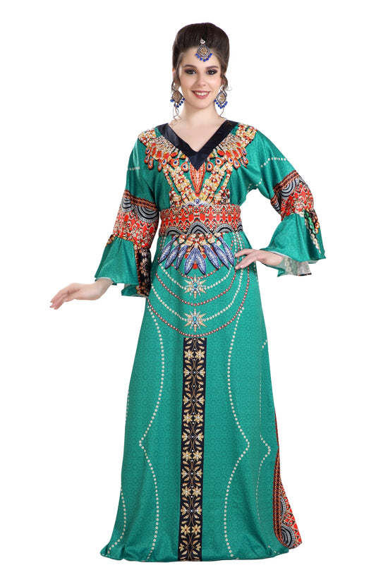 Long Tunic Colorful 3D Print Maxi Dress With Crystals - Maxim Creation