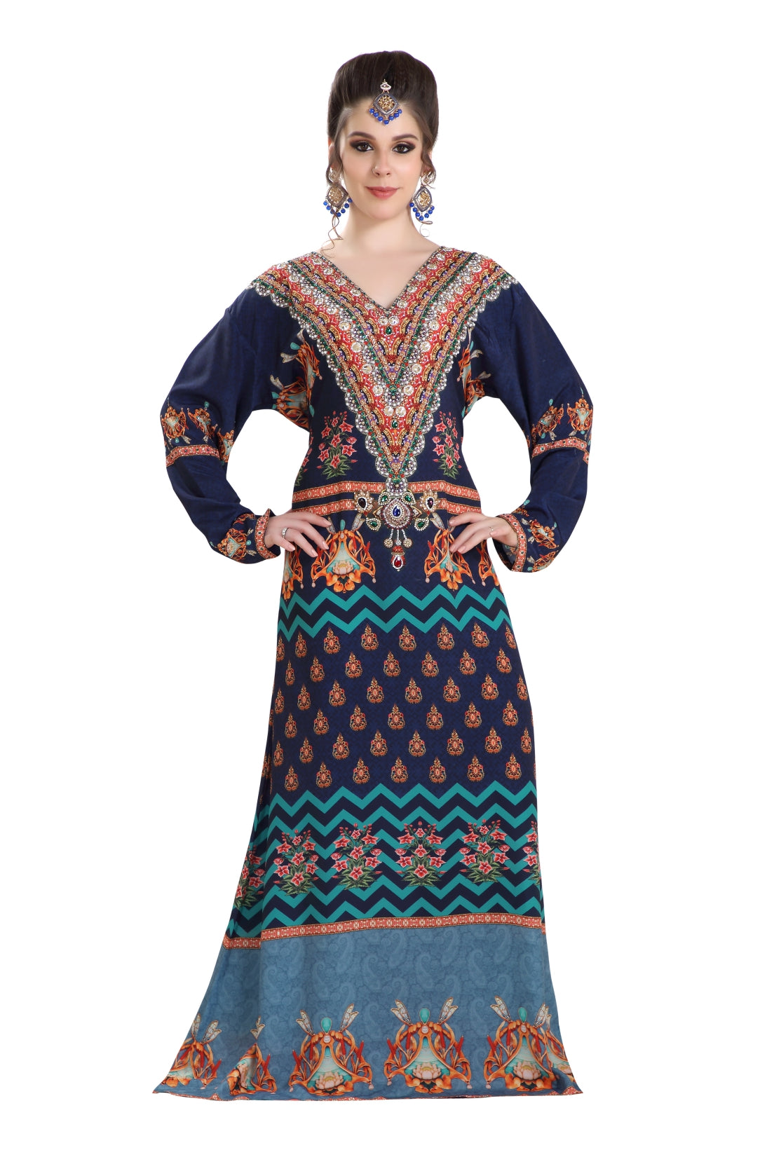 Beach Dress With Crystal Bead Printed Caftan