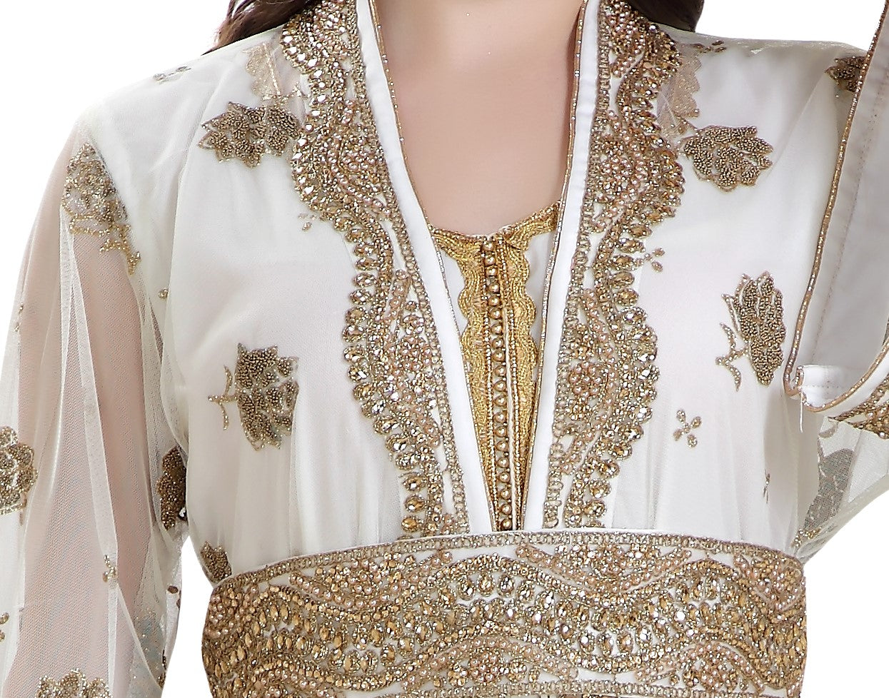 Golden Beaded Arabian Caftan Dress 3XL / 54 Inches / Matching Embroidered Scarf (24 X 71 Inches) Golden Beaded Arabian Caftan Dress 3XL / 54 Inches / Matching Embroidered Scarf (24 X 71 Inches)
