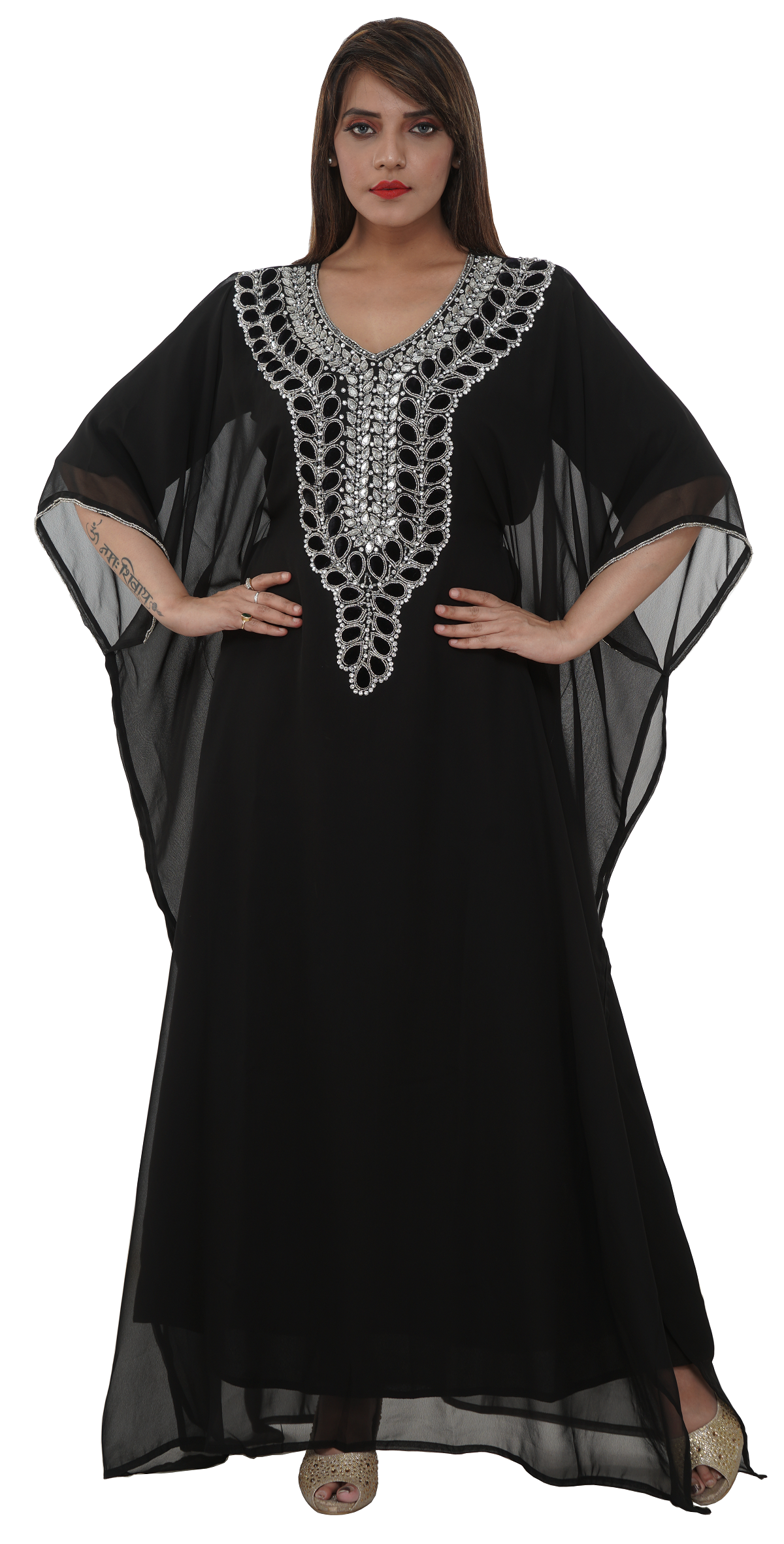 Embroidered Maxi Dress With Black Velvet Beaded Embroidered Maxi Dress With Black Velvet Beaded
