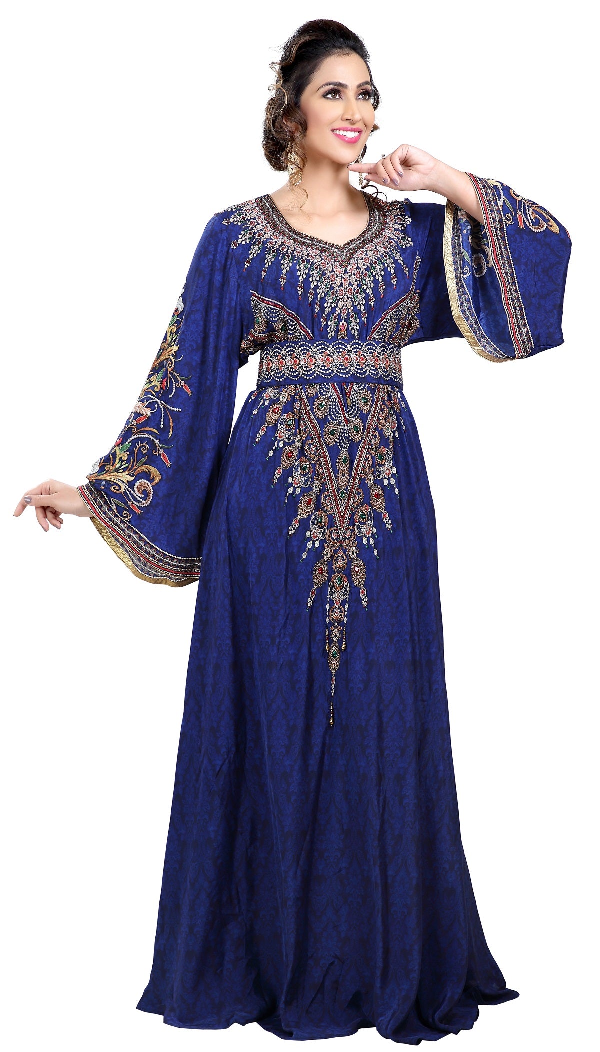 Royal Blue Arabian Digital Print Kaftan With Embroidered Belt – Maxim  Creation