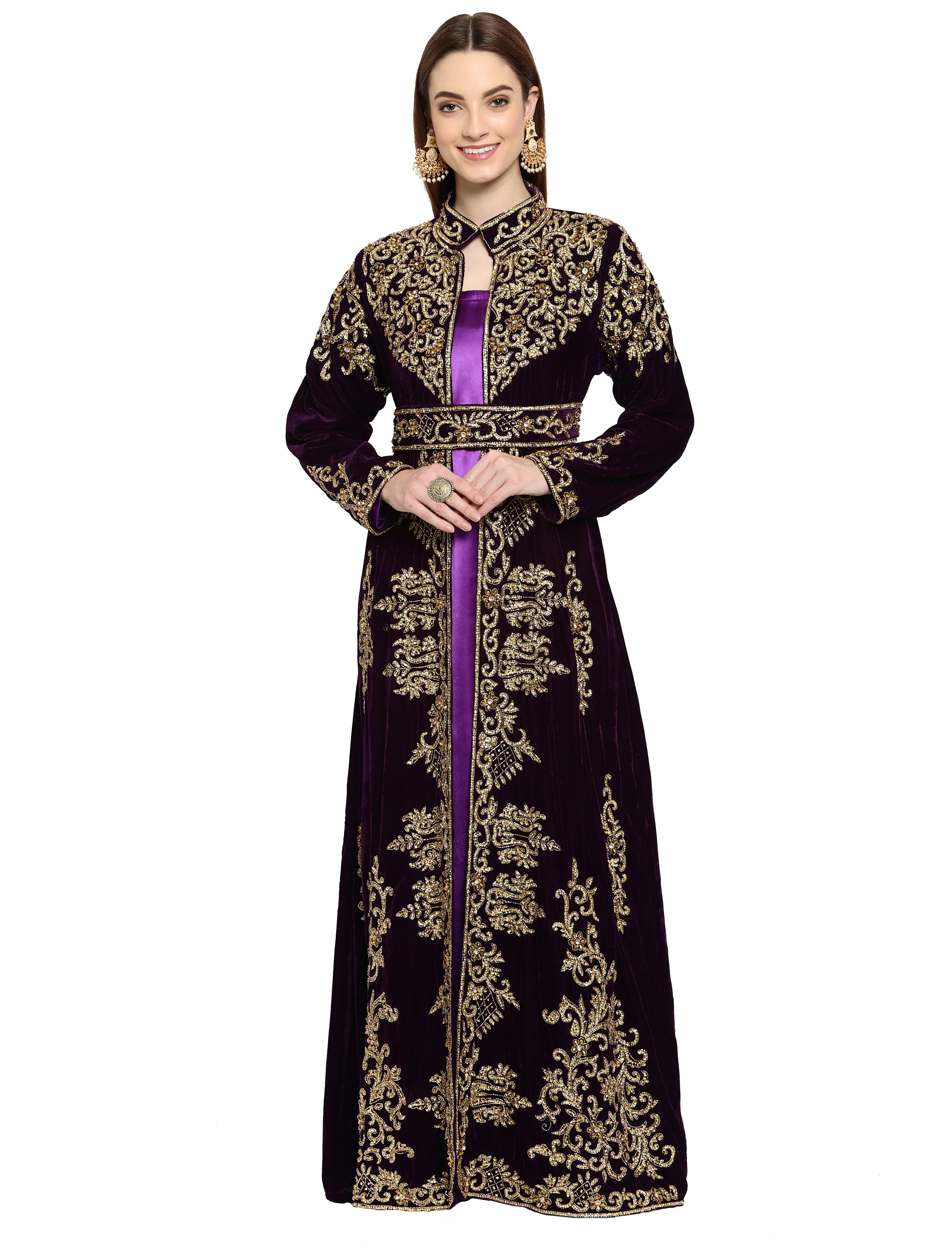 purple embroidered dress Wedding Gown Hand in Velvet Size:1X- Made to Order black wedding dress Homemade Italian Dressing Angled front waist seam