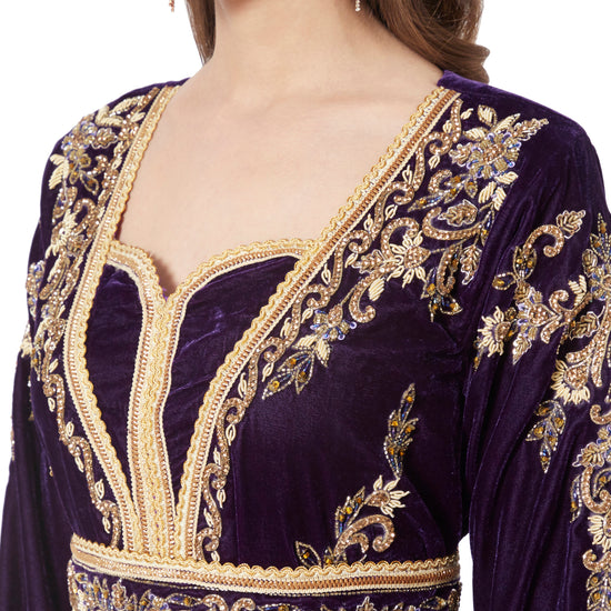 Designer Takchita Caftan Purple Velvet Wedding Gown - Maxim Creation