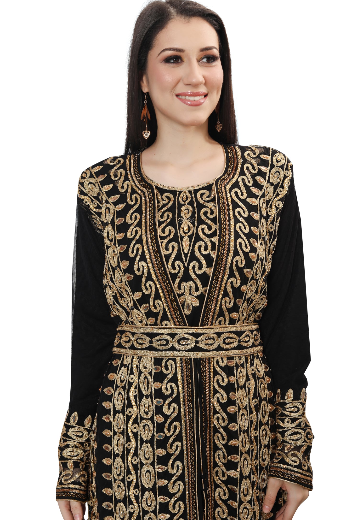 Traditional Jalabiya Karakou Embroidery Kaftan Gown - Maxim Creation
