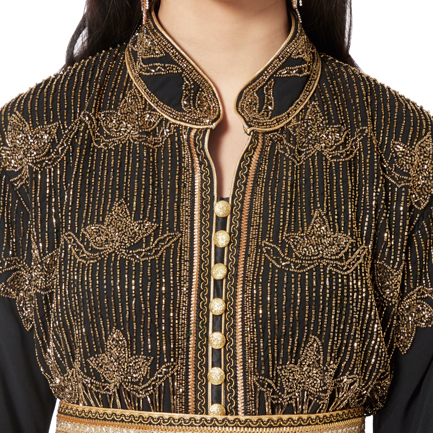 Embroidered Long Cardigan with Golden Hand Work Dress - Maxim Creation