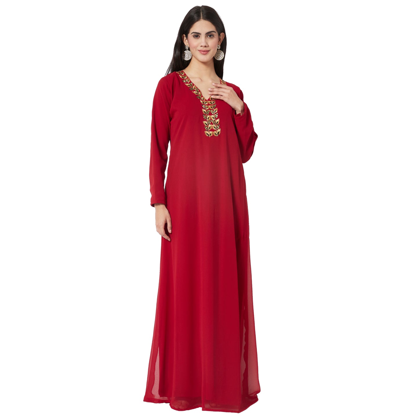 Jellabiya Maxi Dress With Traditional Golden Embroidery Dress - Maxim Creation