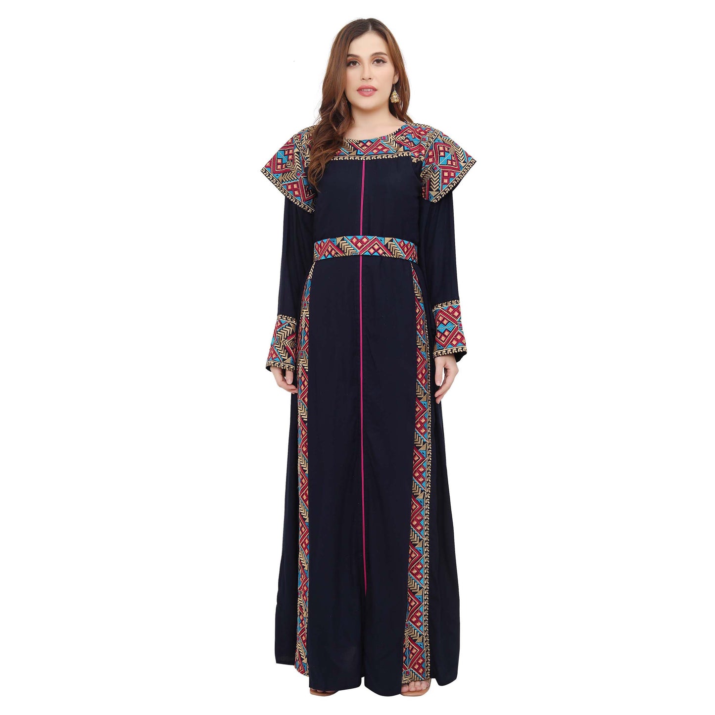 Traditional Kaftan in Multicolor Embroidery with Cap Sleeve - Maxim Creation