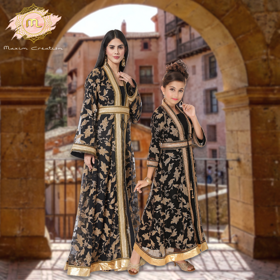 Arabian Thobe Partywear Kaftan Gown Mother + Daughter Combo Set - Maxim Creation