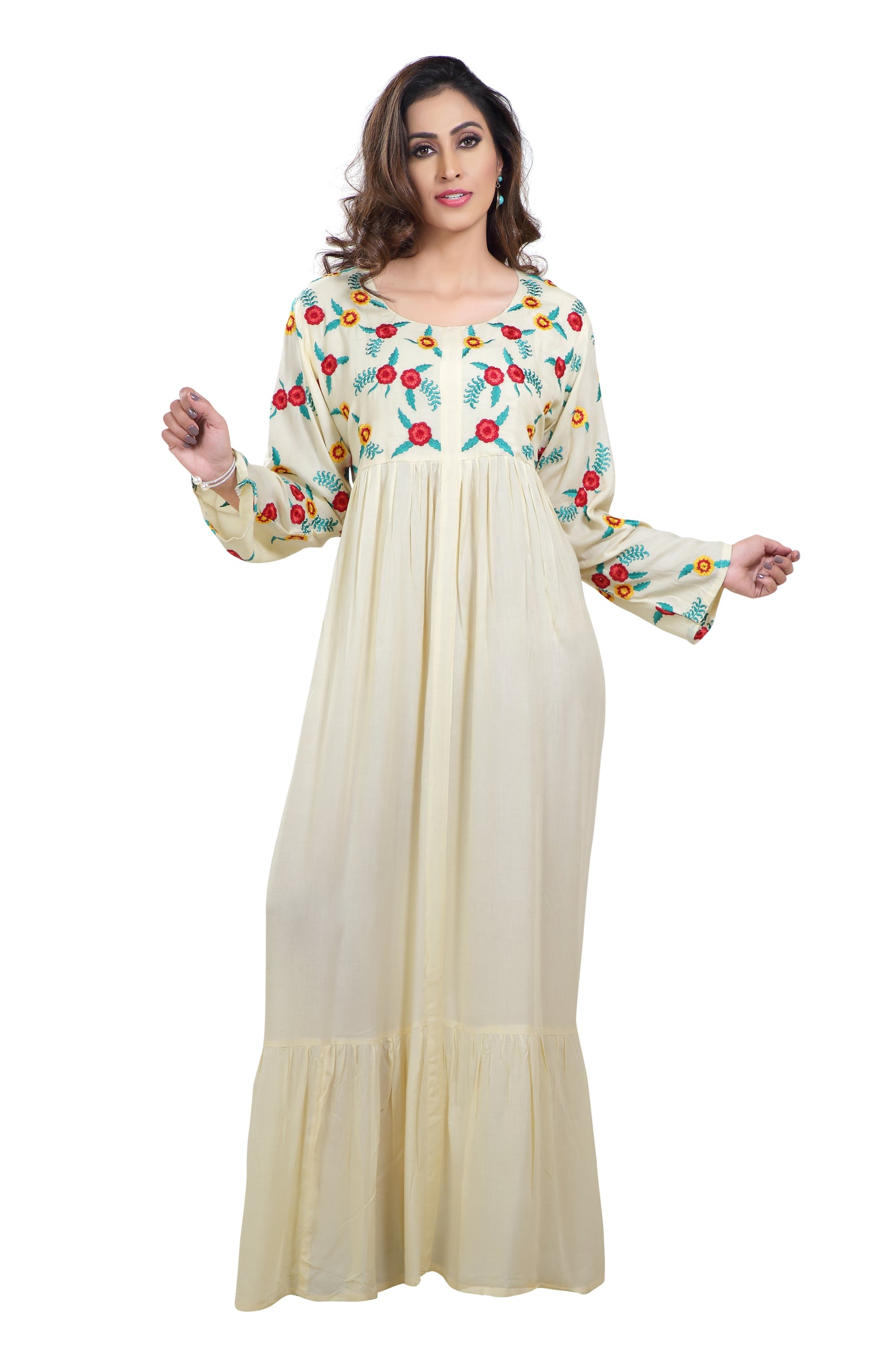 Long Maxi In Colorful Threadwork Embroidery - Maxim Creation