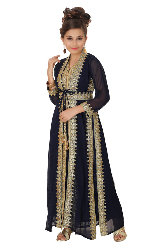 Designer Kaftan With Golden Lace Work Party Gown - Maxim Creation