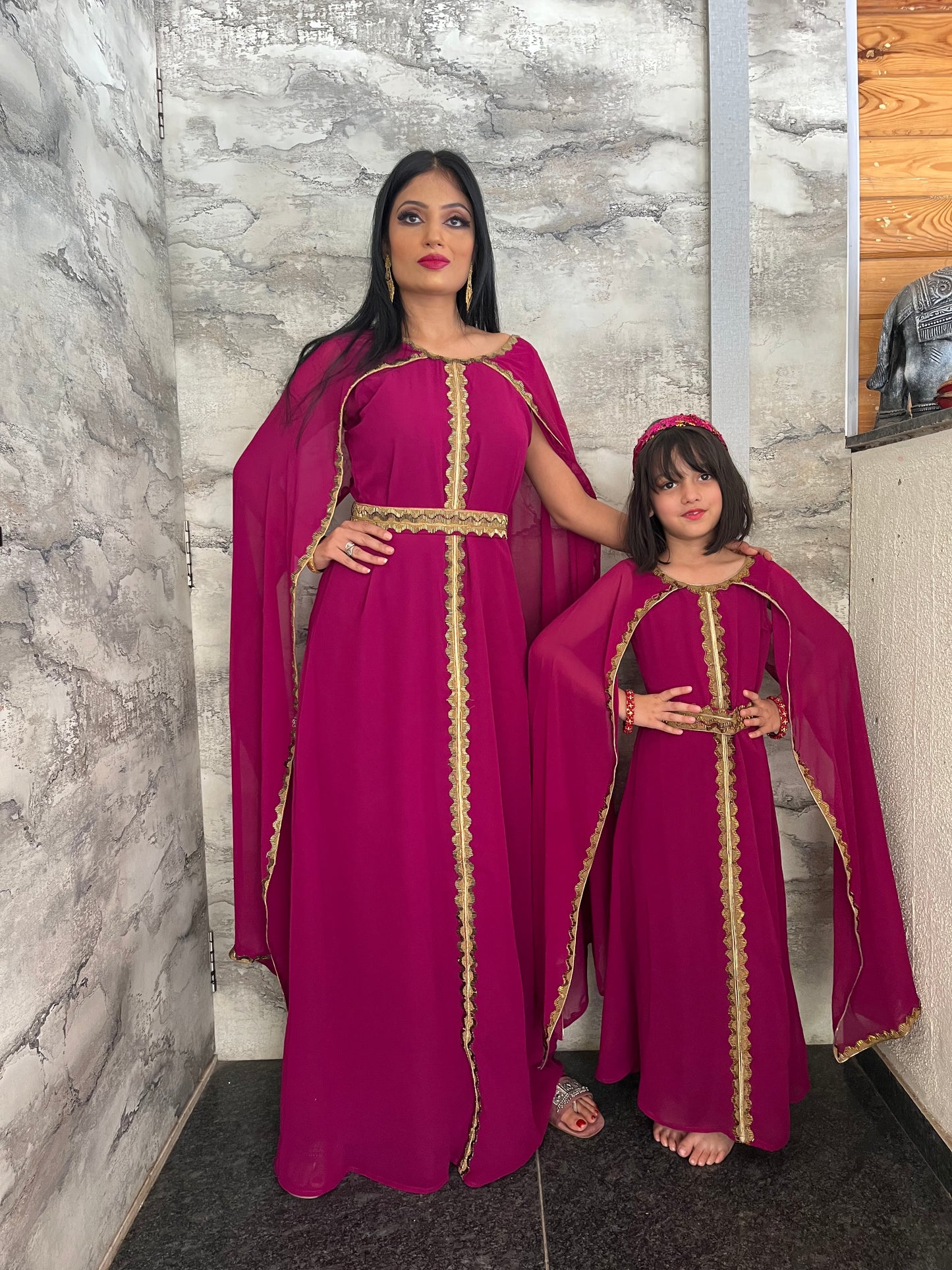 Takchita Kaftan Dress for Women with Embroidered Lace Mother Daughter Set
