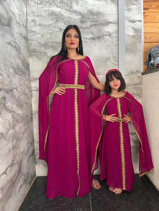 Takchita Kaftan Dress for Women with Embroidered Lace Mother Daughter Set