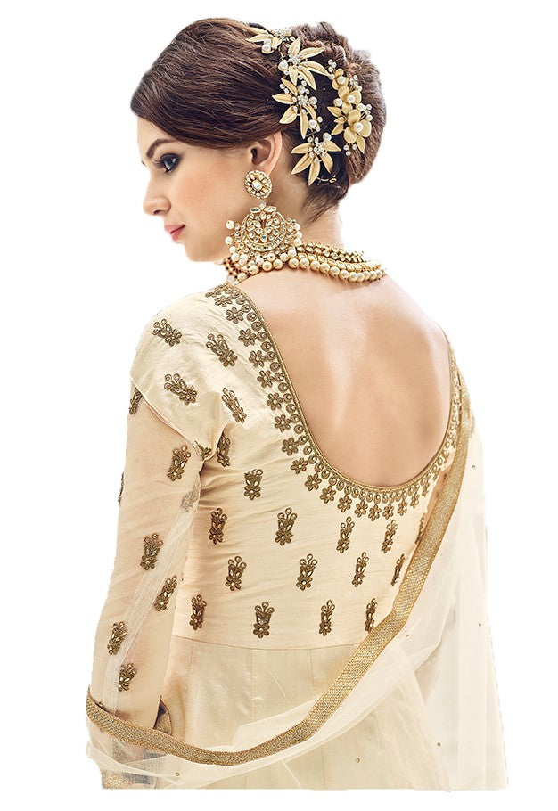 Embroidered Ball Gown in Cream Full Work Sharara 207 - Maxim Creation