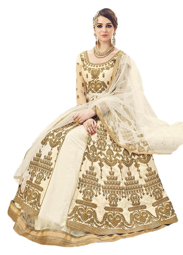 Embroidered Ball Gown in Cream Full Work Sharara 207 - Maxim Creation