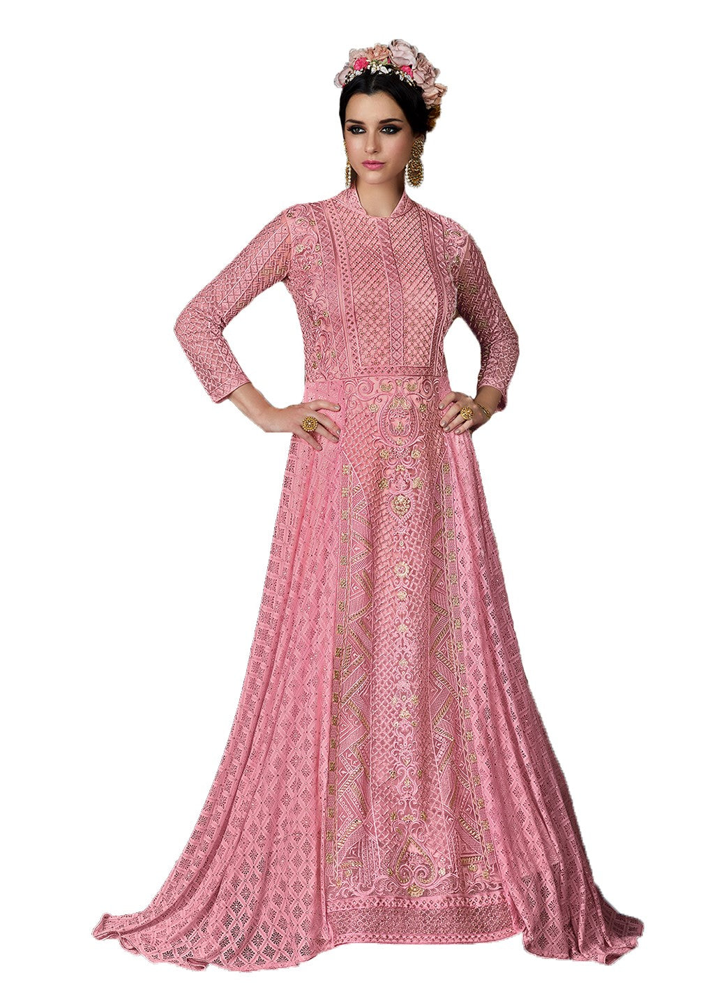 strapless open back dress Pink Indian Wedding Gown Traditional Sharara 105