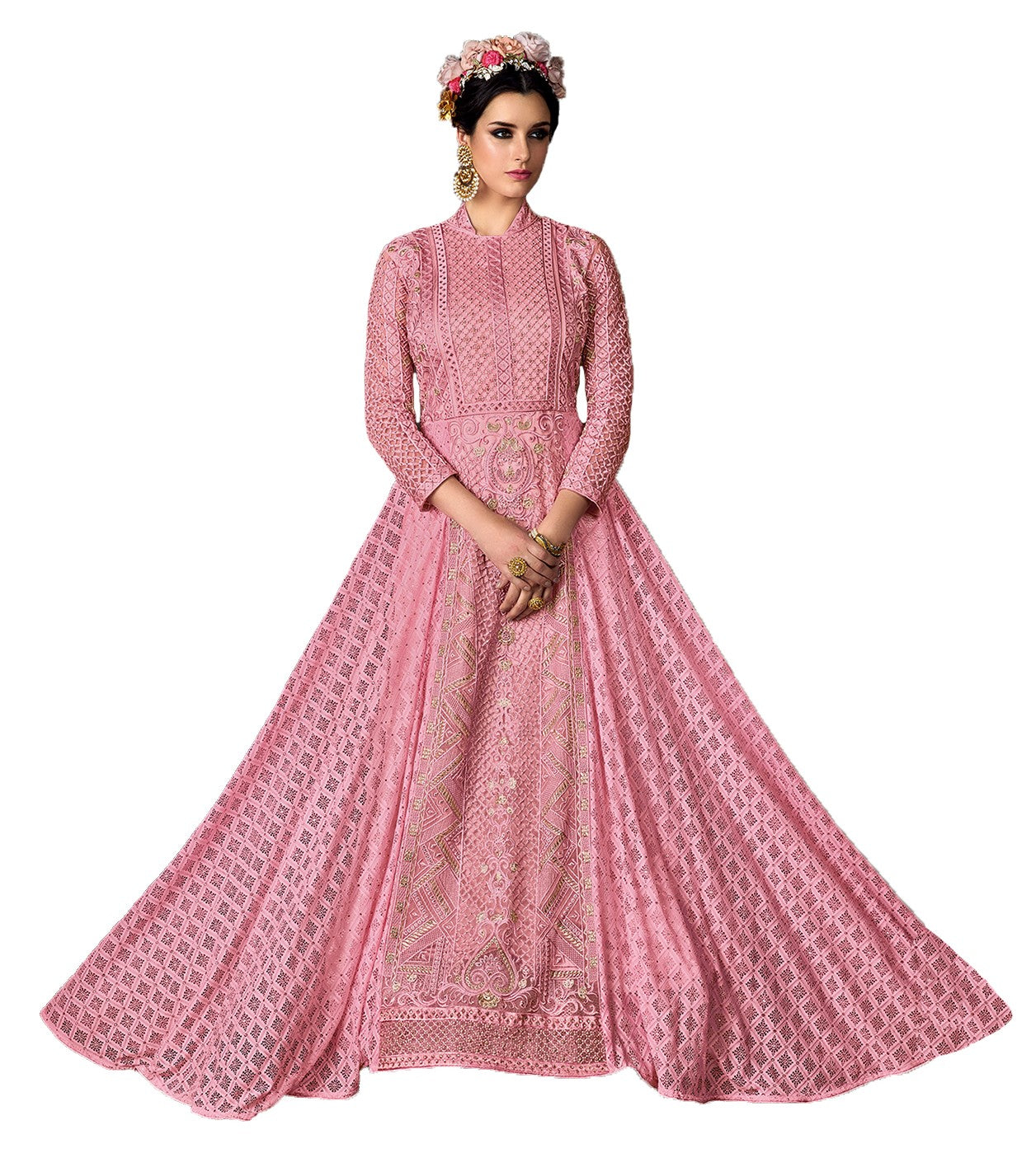 long sleeve indian wedding dresses Pink Indian Wedding Gown Traditional Sharara 105 – Maxim Creation