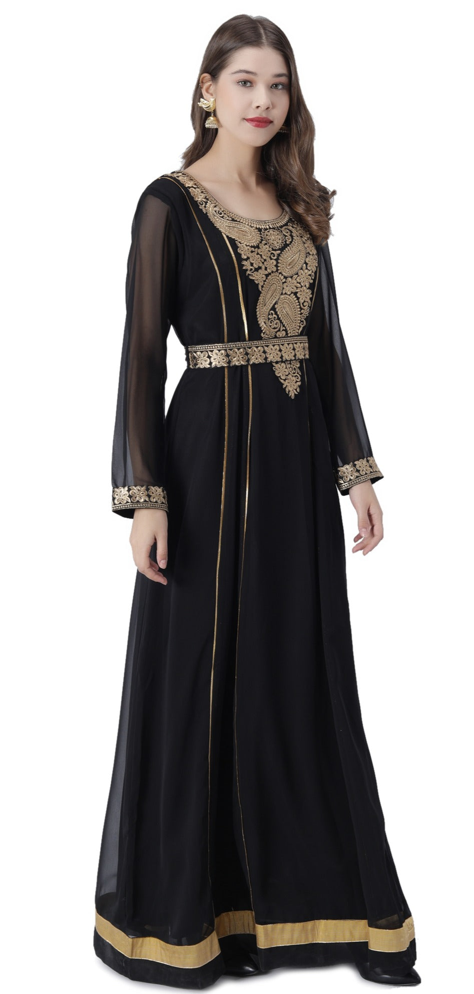 Traditional Kaftan With Paisely Embroidery Work - Maxim Creation