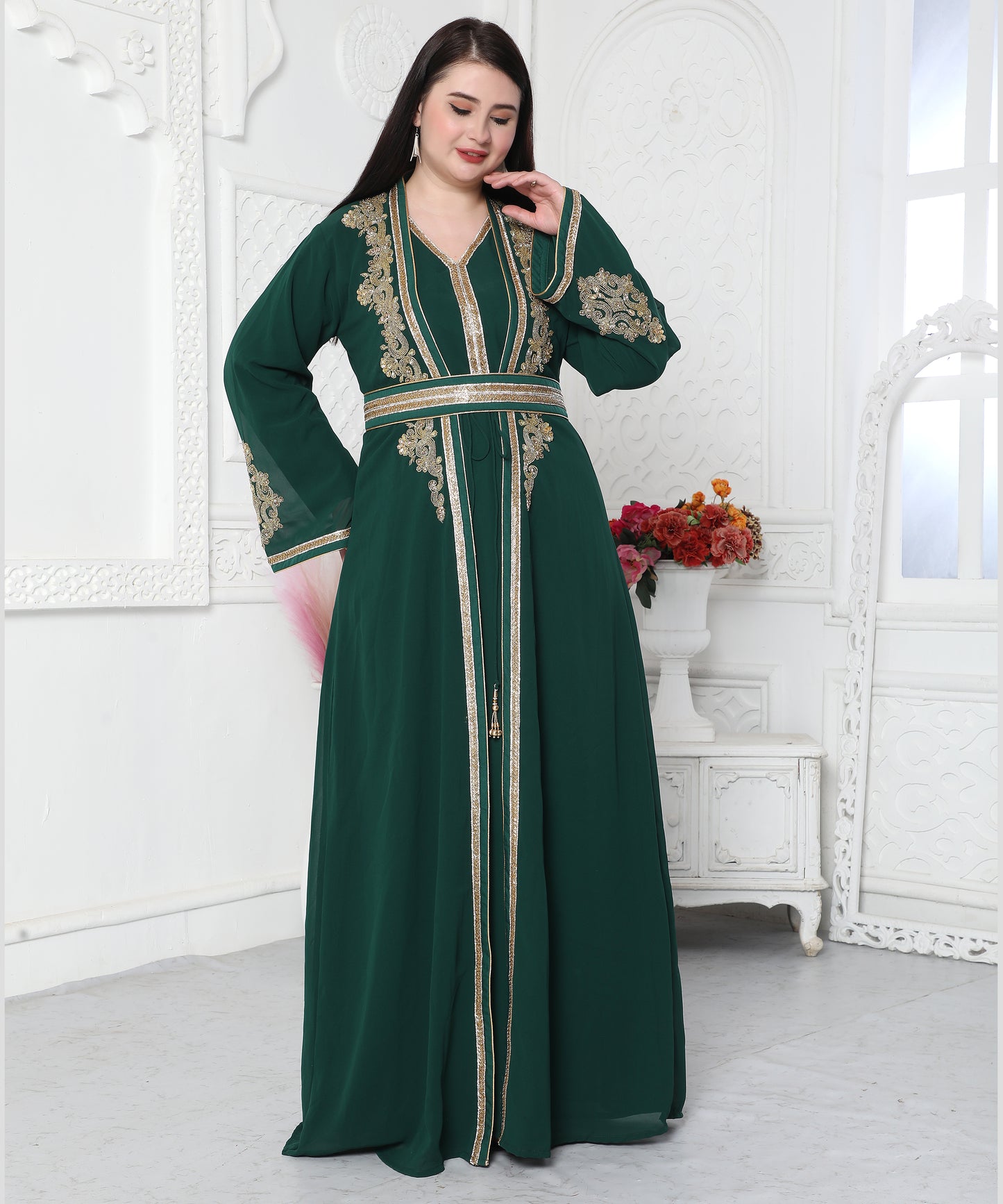 Embroidered Arabic Style Kaftan For Women 2XL / 56 Inches / No Scarf Embroidered Arabic Style Kaftan For Women 2XL / 56 Inches / No Scarf