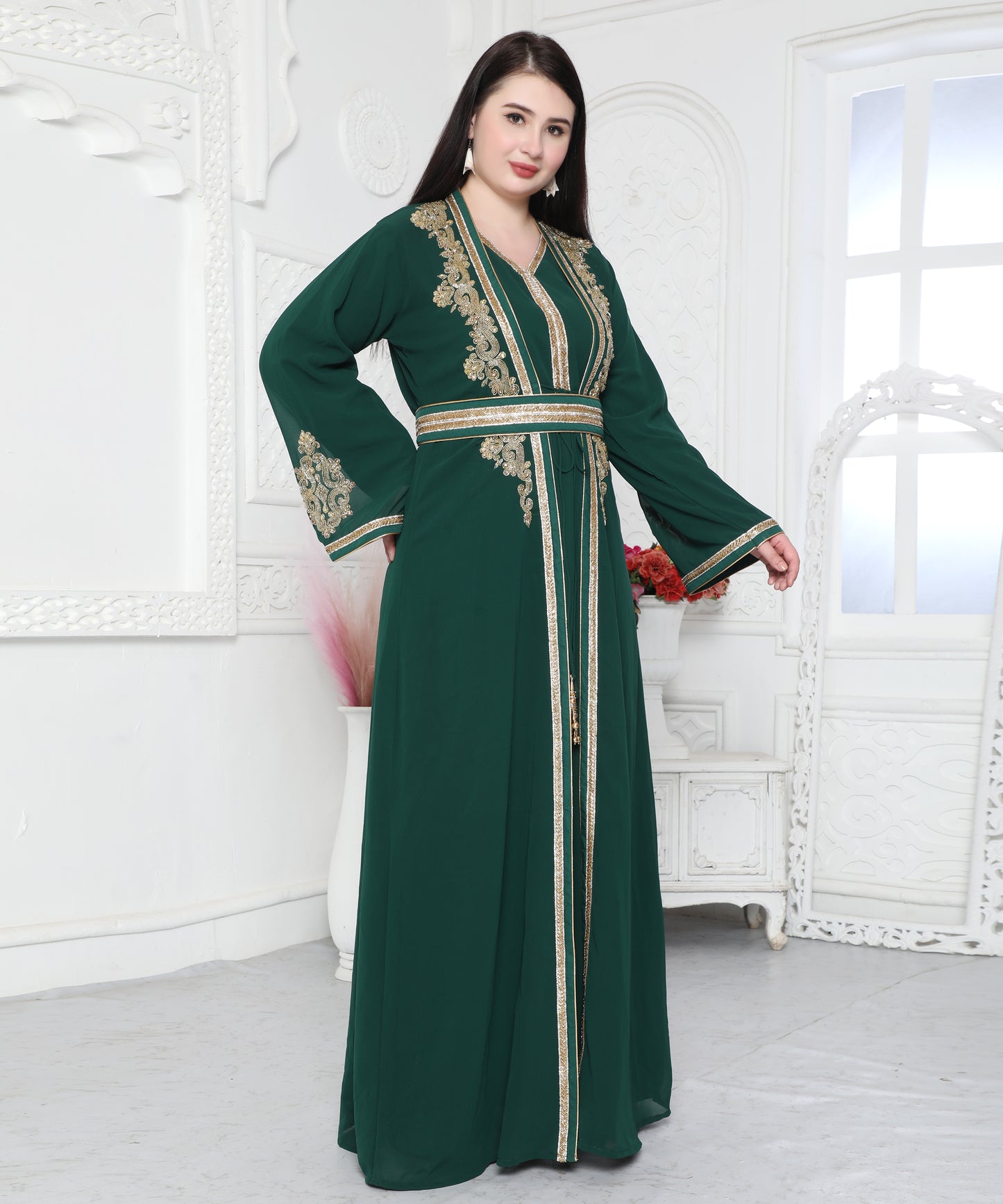women kaftan dress Embroidered Arabic Style Kaftan For Women 2XL / 56 Inches / No Scarf