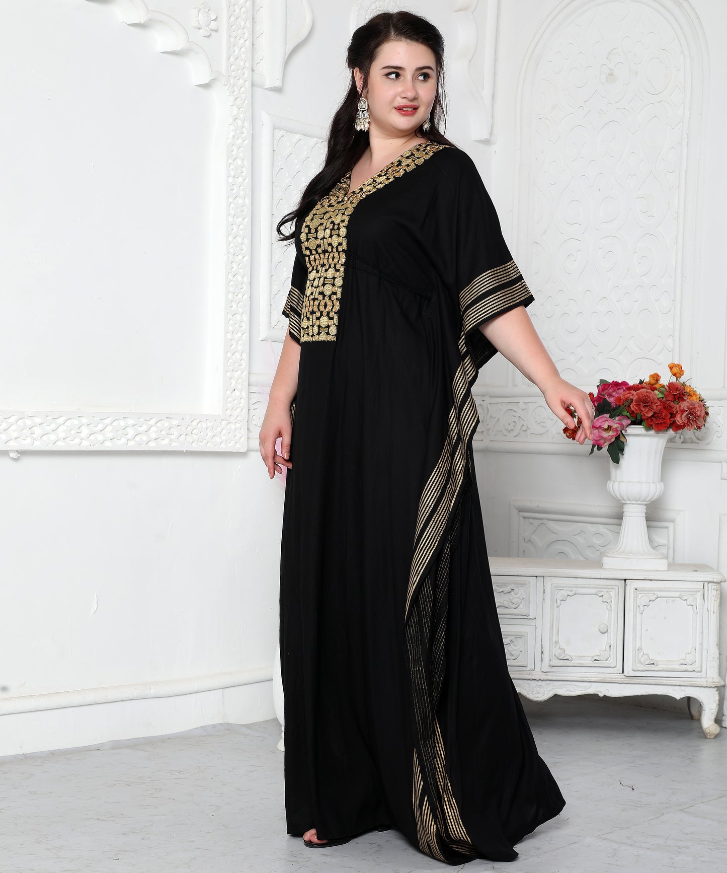 Gold Foil Boho Kaftan Dress With Block Print Gold Foil Boho Kaftan Dress With Block Print
