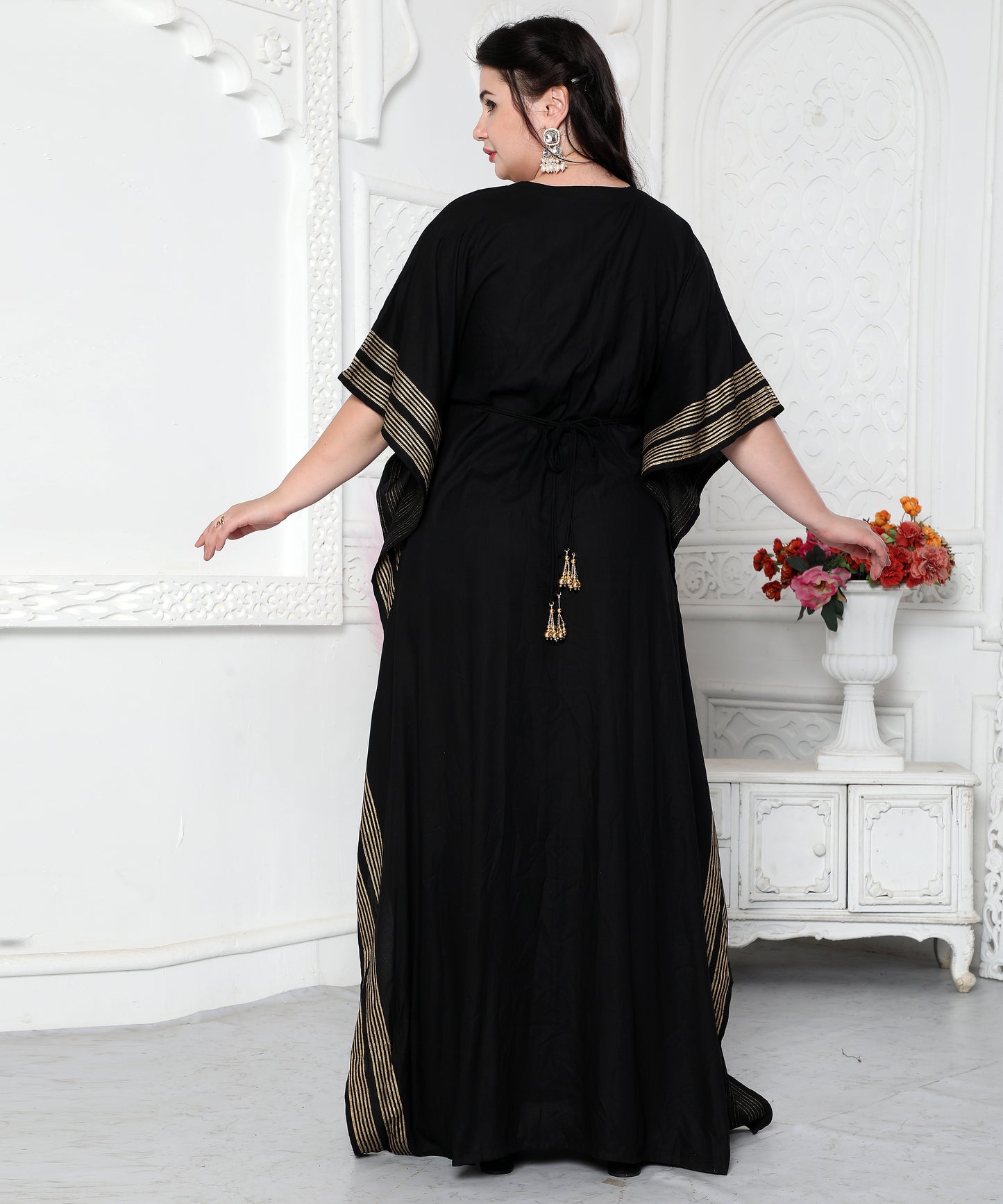 Gold Foil Boho Kaftan Dress With Block Print Gold Foil Boho Kaftan Dress With Block Print