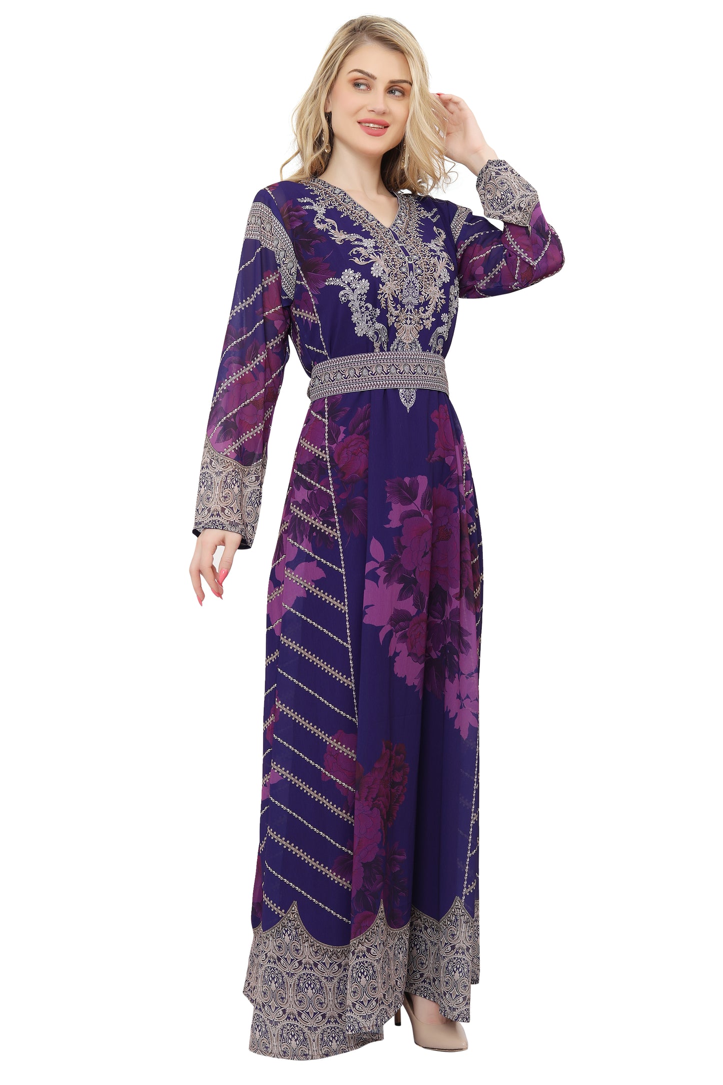 Digital Printed Party Gown With Long Sleeve