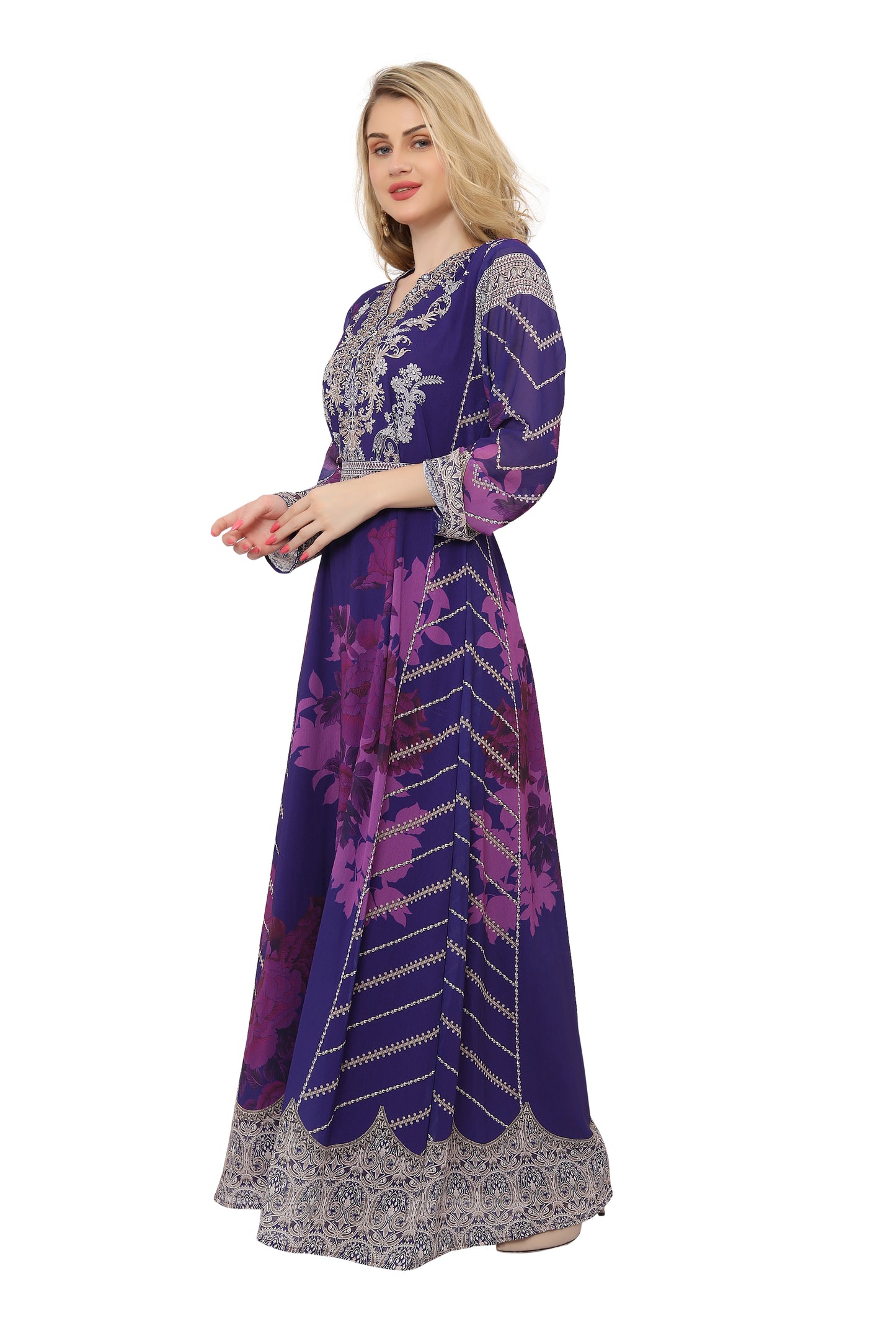 Charger l&amp;#39;image dans la galerie, Digital Printed Party Gown With Long Sleeve
