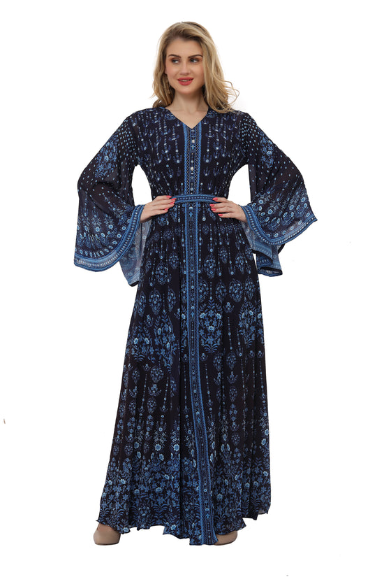 Digital Printed Kaftan Evening Gown