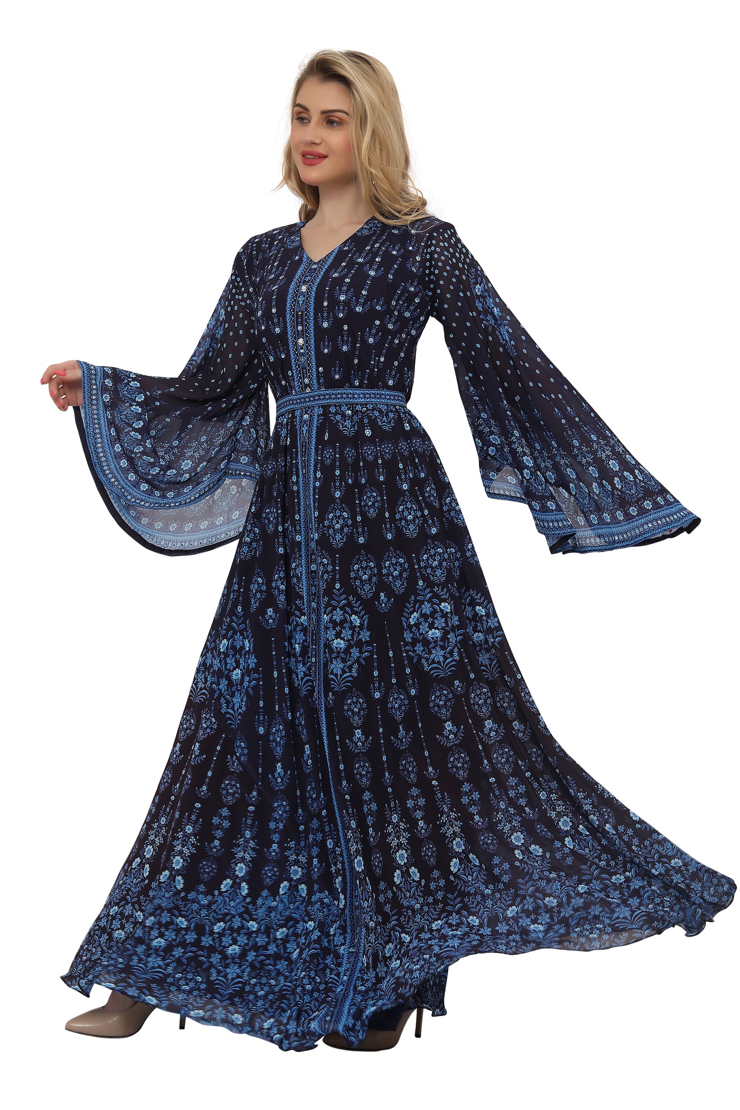 Deep Blue Kaftan Digital Printed Evening Gown Deep Blue Kaftan Digital Printed Evening Gown