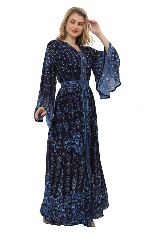Charger l&amp;#39;image dans la galerie, Digital Printed Kaftan Evening Gown
