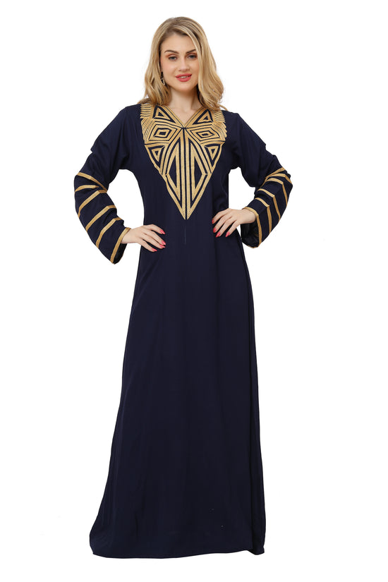 Kaftan Maxi Dress Thread Lace Embroidery Gown