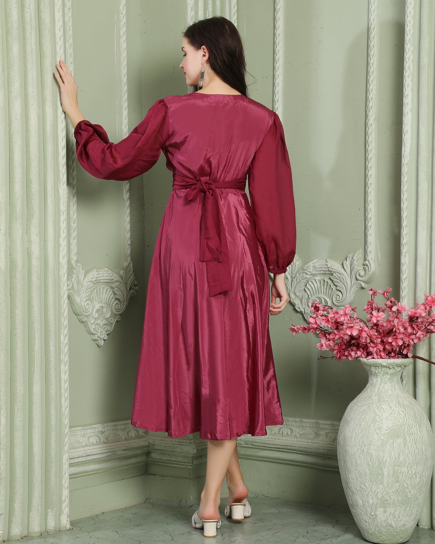 Pink Satin Classic Partywear Body Cut Dress Maxim Creation Pink Satin Classic Partywear Body Cut Dress Maxim Creation